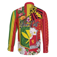 Personalised Hawaii and Philippines Together Family Matching Off The Shoulder Long Sleeve Dress and Hawaiian Shirt The Emblems with Cultural Symbols Green-Yellow-Red Tricolor