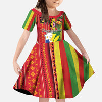 Personalised Hawaii and Philippines Together Family Matching Off Shoulder Maxi Dress and Hawaiian Shirt The Emblems with Cultural Symbols Green-Yellow-Red Tricolor LT03 Daughter's Dress Art - Polynesian Pride
