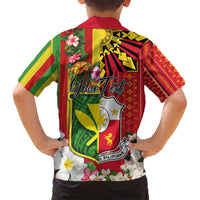 Personalised Hawaii and Philippines Together Family Matching Off Shoulder Short Dress and Hawaiian Shirt The Emblems with Cultural Symbols Green-Yellow-Red Tricolor LT03 - Polynesian Pride