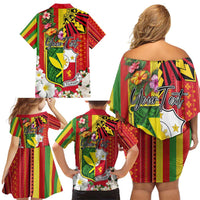 Personalised Hawaii and Philippines Together Family Matching Off Shoulder Short Dress and Hawaiian Shirt The Emblems with Cultural Symbols Green-Yellow-Red Tricolor LT03 - Polynesian Pride