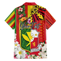 Personalised Hawaii and Philippines Together Family Matching Off Shoulder Short Dress and Hawaiian Shirt The Emblems with Cultural Symbols Green-Yellow-Red Tricolor LT03 - Polynesian Pride