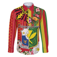 Personalised Hawaii and Philippines Together Family Matching Off Shoulder Short Dress and Hawaiian Shirt The Emblems with Cultural Symbols Green-Yellow-Red Tricolor LT03 Dad's Shirt - Long Sleeve Art - Polynesian Pride
