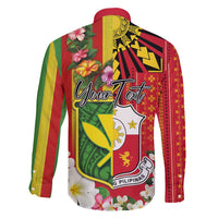 Personalised Hawaii and Philippines Together Family Matching Off Shoulder Short Dress and Hawaiian Shirt The Emblems with Cultural Symbols Green-Yellow-Red Tricolor LT03 - Polynesian Pride