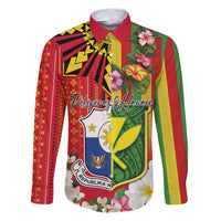 Personalised Hawaii and Philippines Together Family Matching Puletasi and Hawaiian Shirt The Emblems with Cultural Symbols Green-Yellow-Red Tricolor LT03 Dad's Shirt - Long Sleeve Art - Polynesian Pride