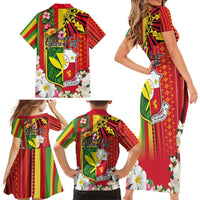 Personalised Hawaii and Philippines Together Family Matching Short Sleeve Bodycon Dress and Hawaiian Shirt The Emblems with Cultural Symbols Green-Yellow-Red Tricolor LT03 - Polynesian Pride