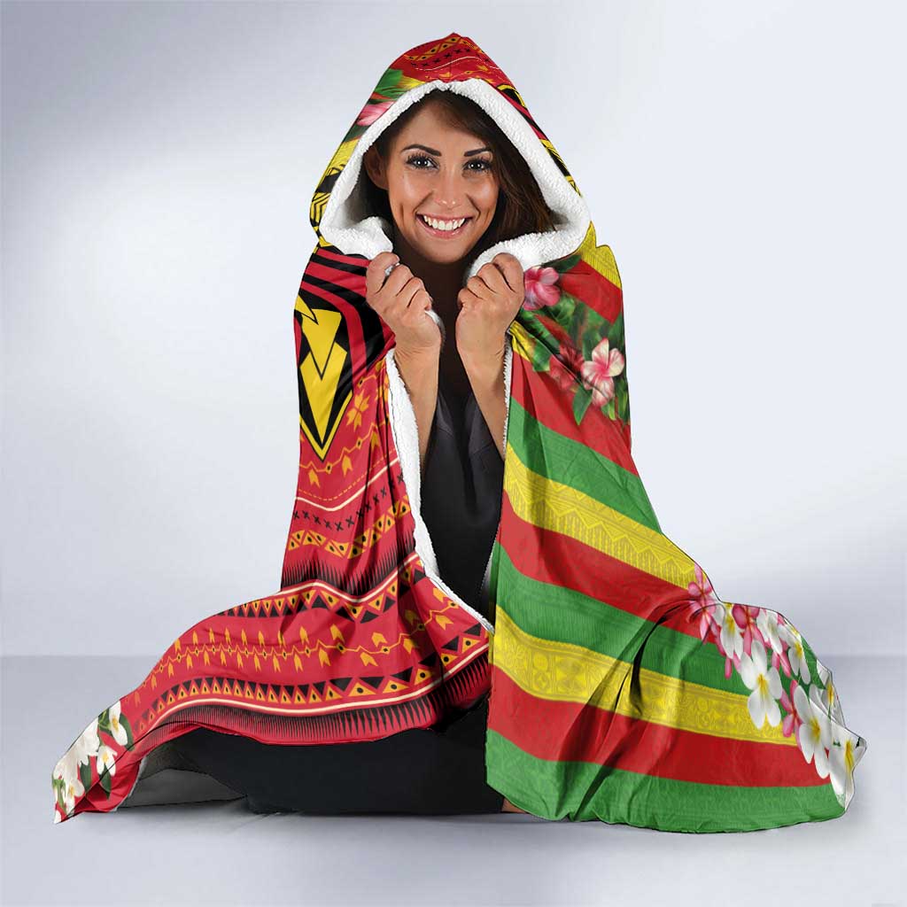 Personalised Hawaii and Philippines Together Hooded Blanket The Emblems with Cultural Symbols Green-Yellow-Red Tricolor