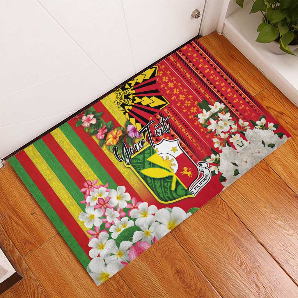Personalised Hawaii and Philippines Together Rubber Doormat The Emblems with Cultural Symbols Green-Yellow-Red Tricolor LT03 - Polynesian Pride