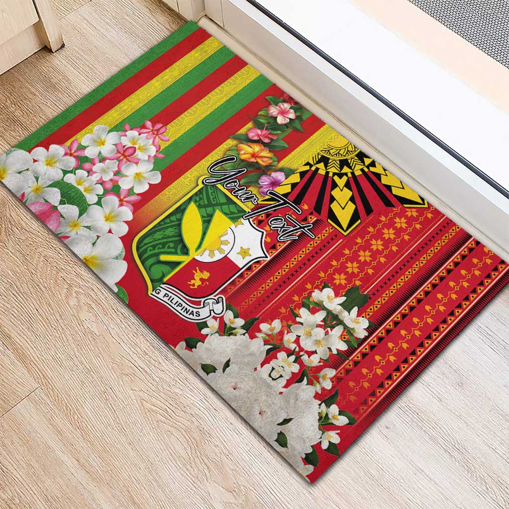 Personalised Hawaii and Philippines Together Rubber Doormat The Emblems with Cultural Symbols Green-Yellow-Red Tricolor LT03 - Polynesian Pride