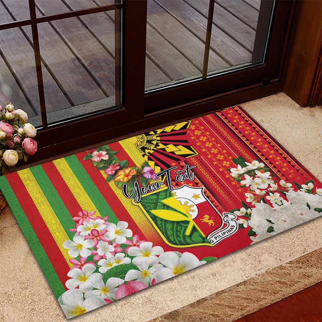 Personalised Hawaii and Philippines Together Rubber Doormat The Emblems with Cultural Symbols Green-Yellow-Red Tricolor LT03 - Polynesian Pride