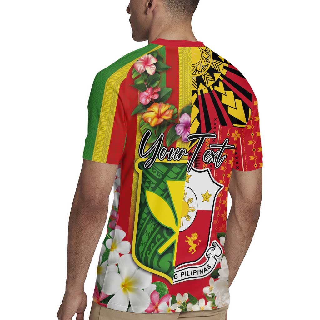 Personalised Hawaii and Philippines Together Rugby Jersey The Emblems with Cultural Symbols Green-Yellow-Red Tricolor LT03 - Polynesian Pride