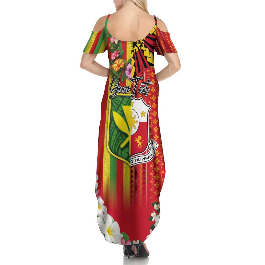 Personalised Hawaii and Philippines Together Summer Maxi Dress The Emblems with Cultural Symbols Green-Yellow-Red Tricolor
