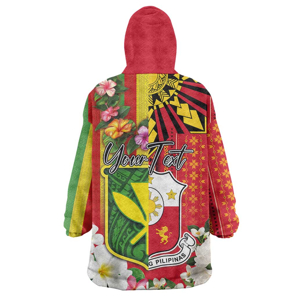 Personalised Hawaii and Philippines Together Wearable Blanket Hoodie The Emblems with Cultural Symbols Green-Yellow-Red Tricolor