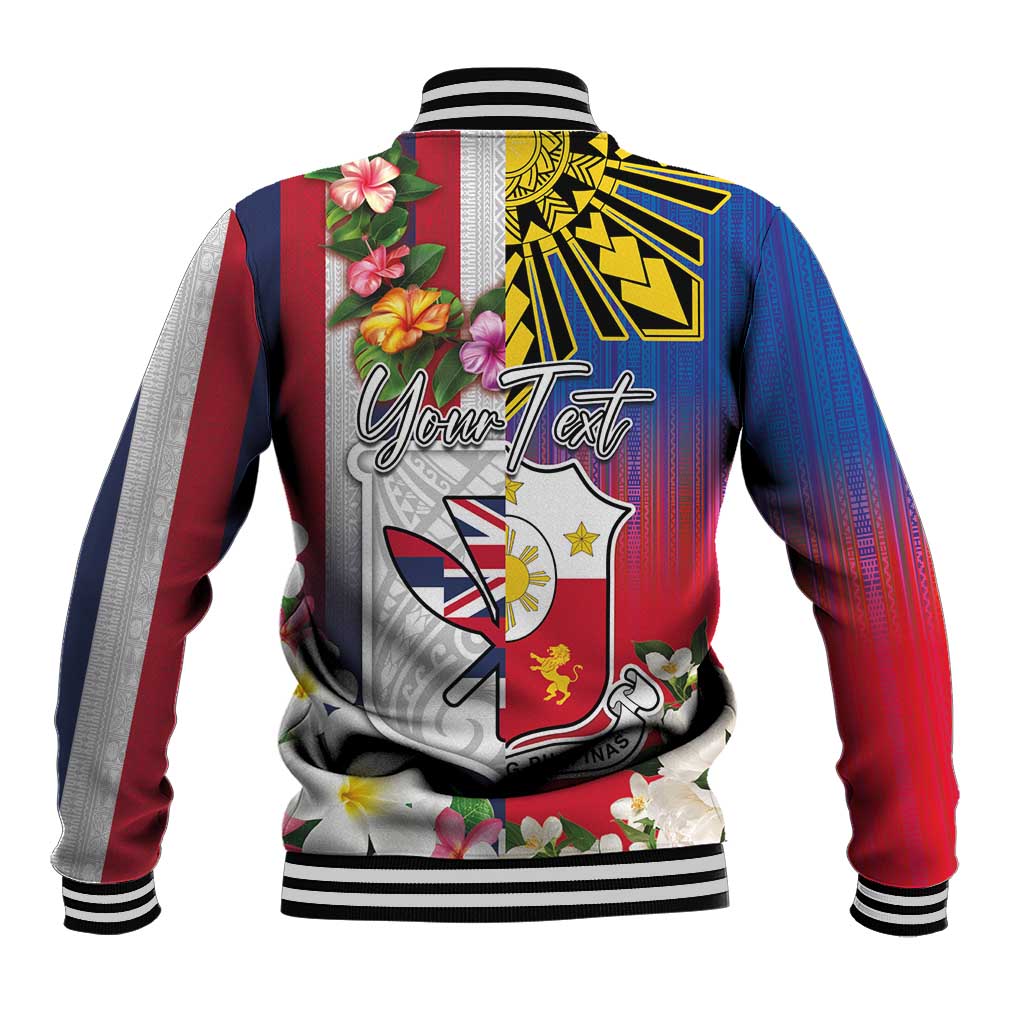 Personalised Hawaii and Philippines Together Baseball Jacket The Emblems with Cultural Symbols Blue-White-Red Tricolor LT03 - Polynesian Pride