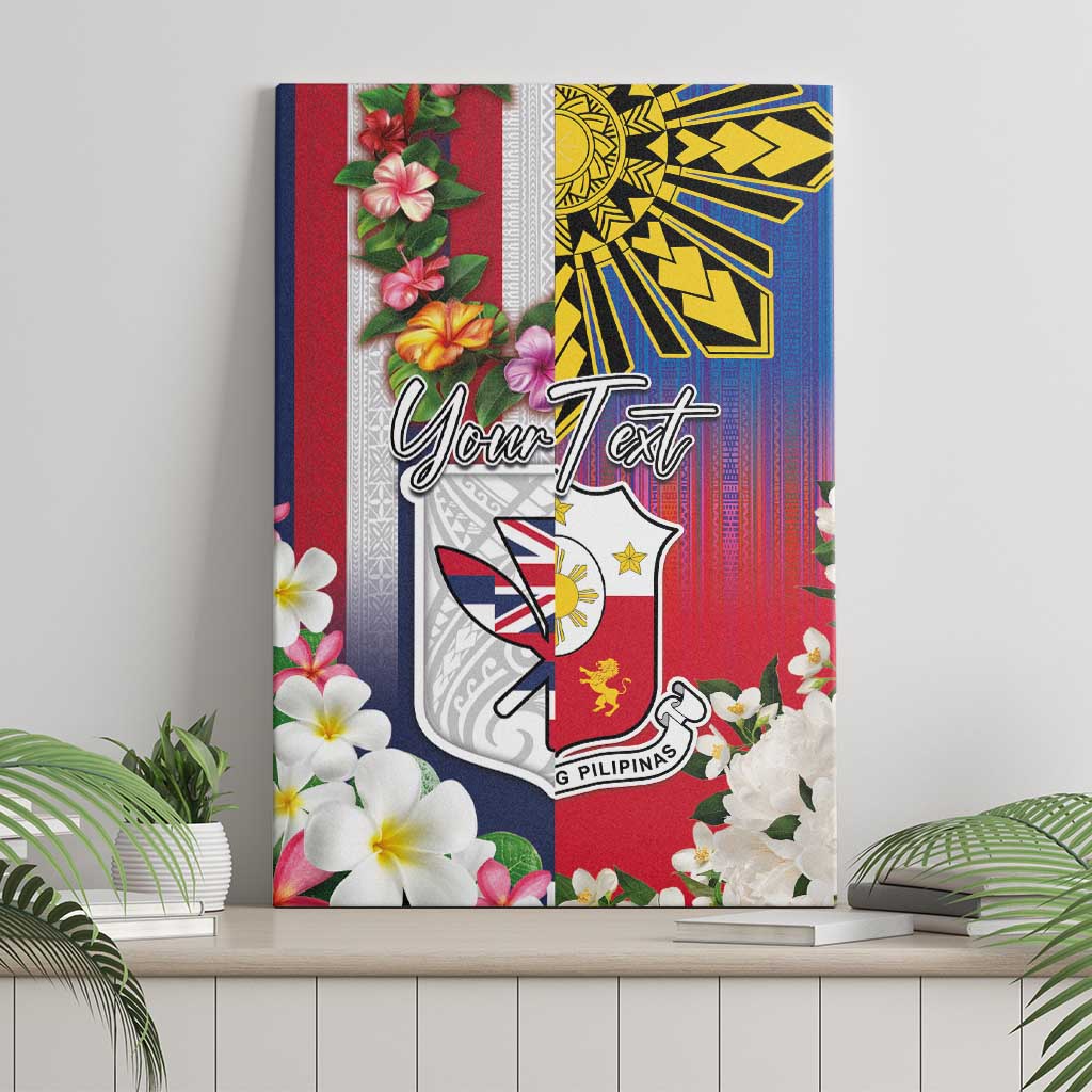 Personalised Hawaii and Philippines Together Canvas Wall Art The Emblems with Cultural Symbols Blue-White-Red Tricolor