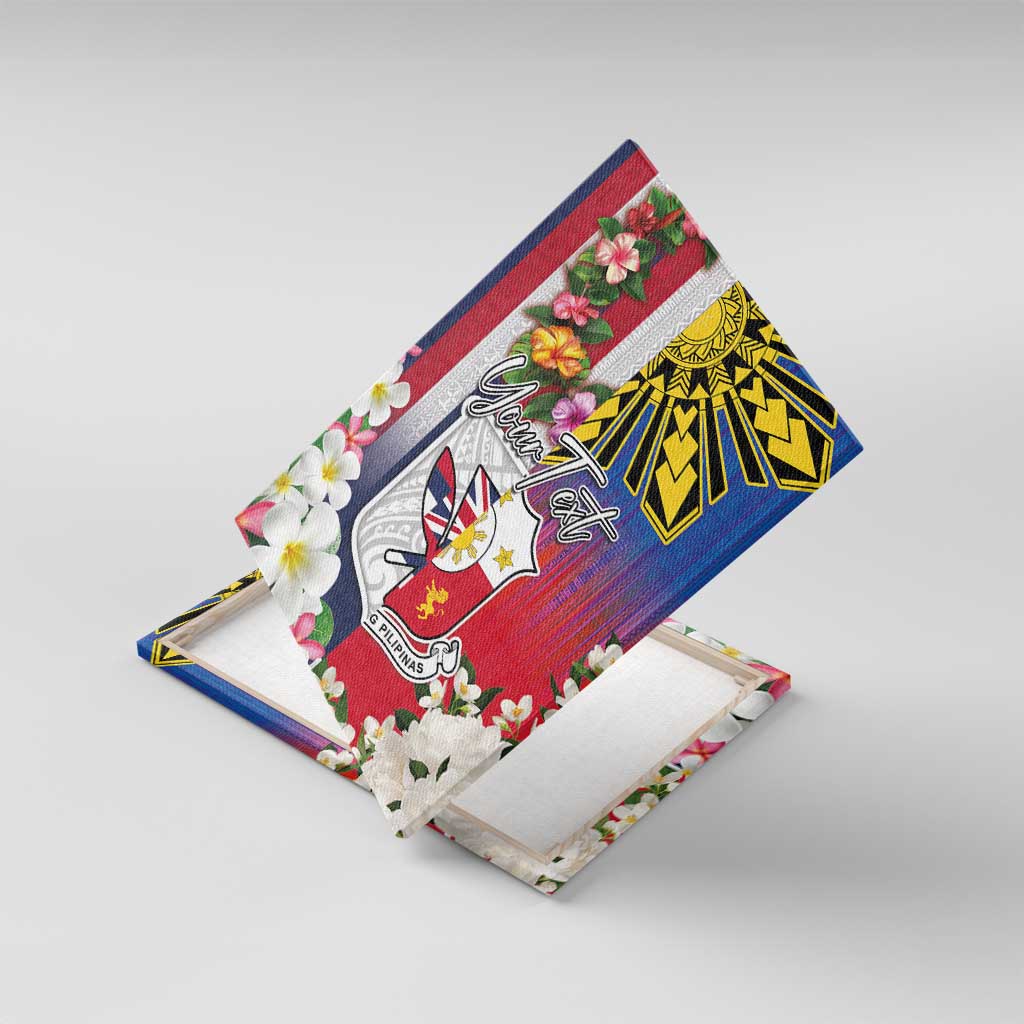 Personalised Hawaii and Philippines Together Canvas Wall Art The Emblems with Cultural Symbols Blue-White-Red Tricolor