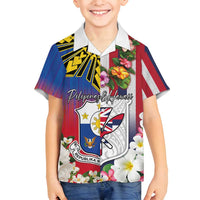 Personalised Hawaii and Philippines Together Family Matching Long Sleeve Bodycon Dress and Hawaiian Shirt The Emblems with Cultural Symbols Blue-White-Red Tricolor