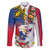 Personalised Hawaii and Philippines Together Family Matching Off The Shoulder Long Sleeve Dress and Hawaiian Shirt The Emblems with Cultural Symbols Blue-White-Red Tricolor