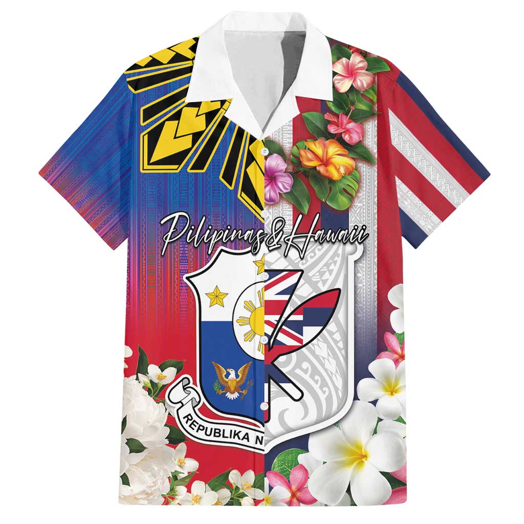Personalised Hawaii and Philippines Together Family Matching Tank Maxi Dress and Hawaiian Shirt The Emblems with Cultural Symbols Blue-White-Red Tricolor