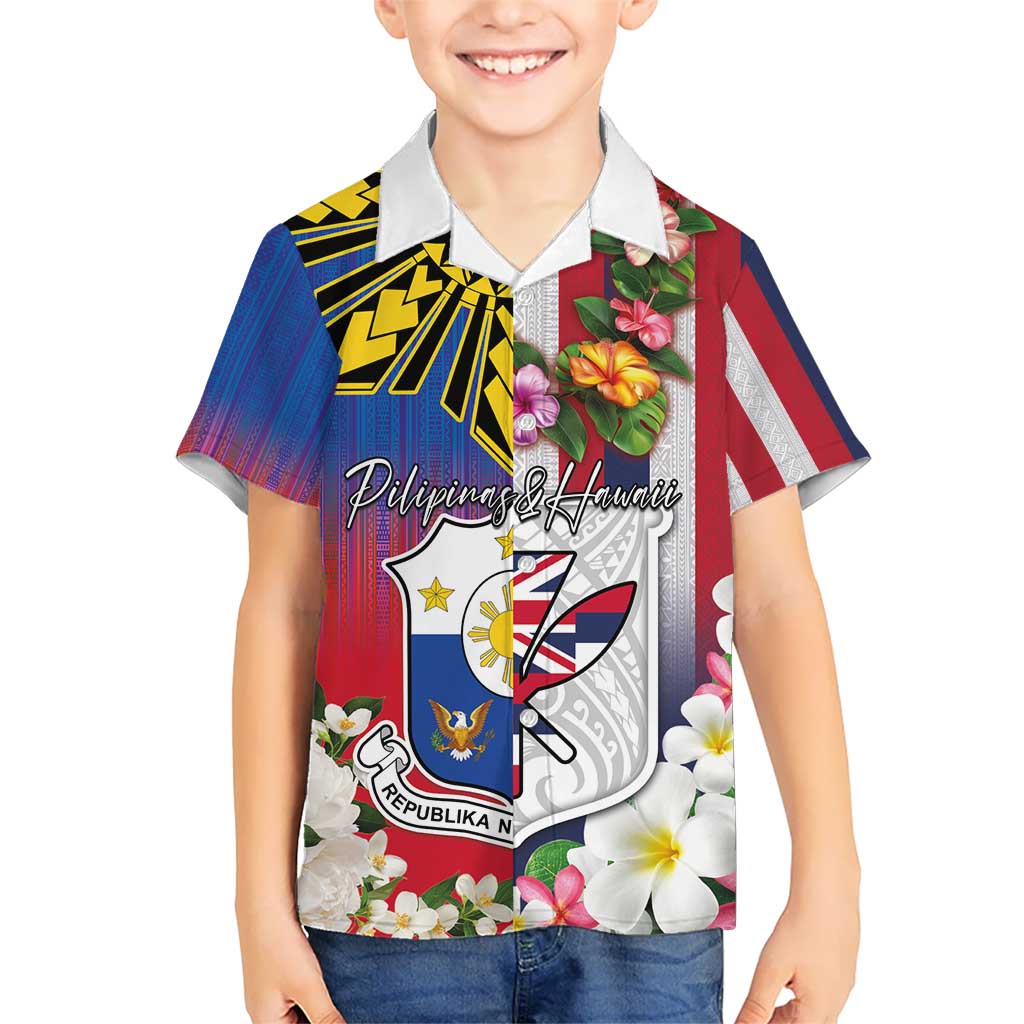 Personalised Hawaii and Philippines Together Hawaiian Shirt The Emblems with Cultural Symbols Blue-White-Red Tricolor