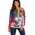 Personalised Hawaii and Philippines Together Off Shoulder Sweater The Emblems with Cultural Symbols Blue-White-Red Tricolor