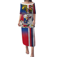 Personalised Hawaii and Philippines Together Puletasi The Emblems with Cultural Symbols Blue-White-Red Tricolor