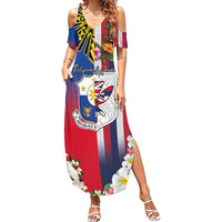 Personalised Hawaii and Philippines Together Summer Maxi Dress The Emblems with Cultural Symbols Blue-White-Red Tricolor