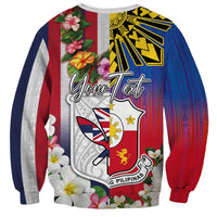Personalised Hawaii and Philippines Together Sweatshirt The Emblems with Cultural Symbols Blue-White-Red Tricolor