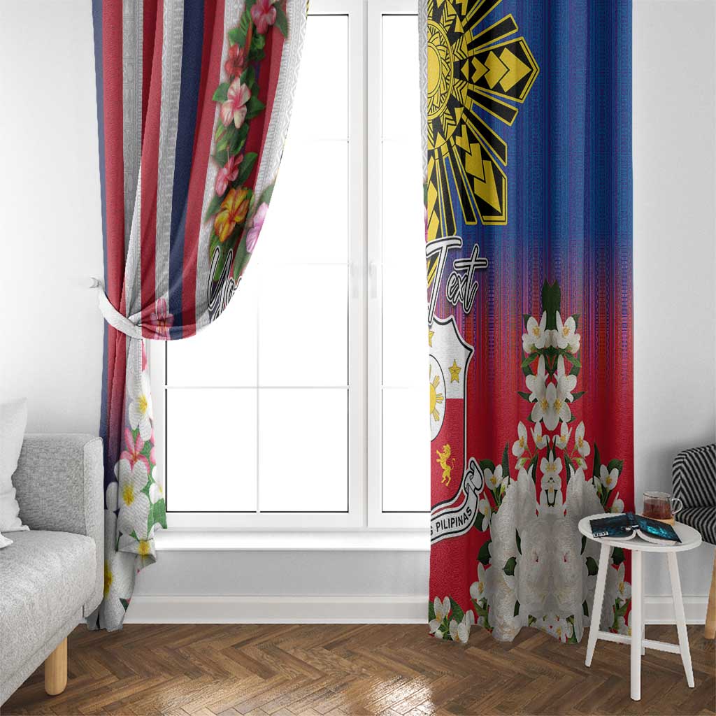 Personalised Hawaii and Philippines Together Window Curtain The Emblems with Cultural Symbols Blue-White-Red Tricolor