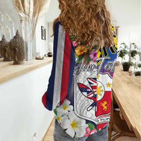 Personalised Hawaii and Philippines Together Women Casual Shirt The Emblems with Cultural Symbols Blue-White-Red Tricolor