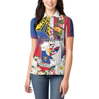 Personalised Hawaii and Philippines Together Women Polo Shirt The Emblems with Cultural Symbols Blue-White-Red Tricolor