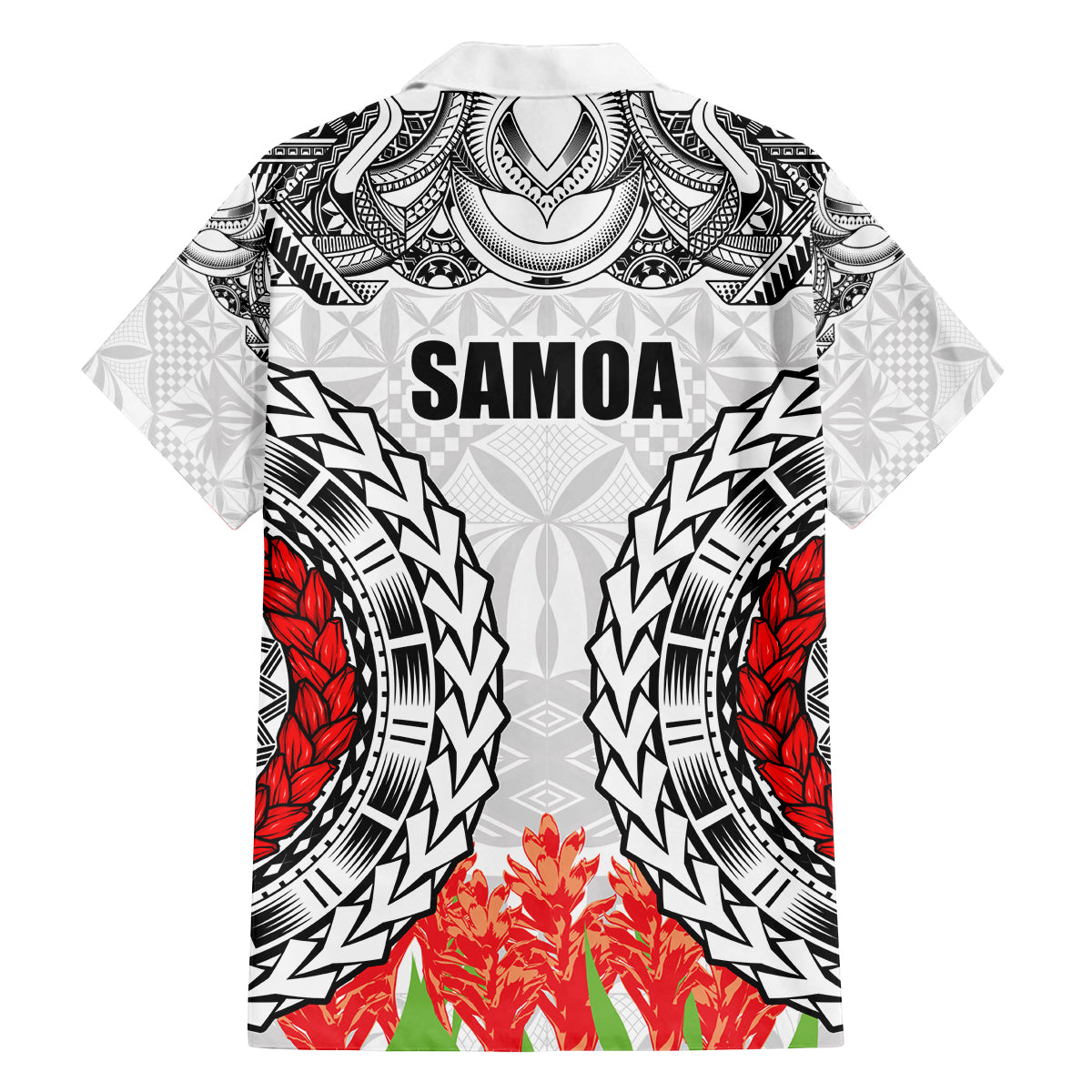 Samoa Siapo Ula Fala Family Matching Long Sleeve Bodycon Dress and Hawaiian Shirt With Ginger Plant White Color LT03 - Polynesian Pride