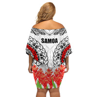 Samoa Siapo Ula Fala Off Shoulder Short Dress With Ginger Plant White Color LT03 - Polynesian Pride