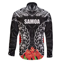 Samoa Siapo Ula Fala Family Matching Long Sleeve Bodycon Dress and Hawaiian Shirt With Ginger Plant Black Color LT03 - Polynesian Pride