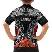 Samoa Siapo Ula Fala Family Matching Off Shoulder Short Dress and Hawaiian Shirt With Ginger Plant Black Color LT03 - Polynesian Pride