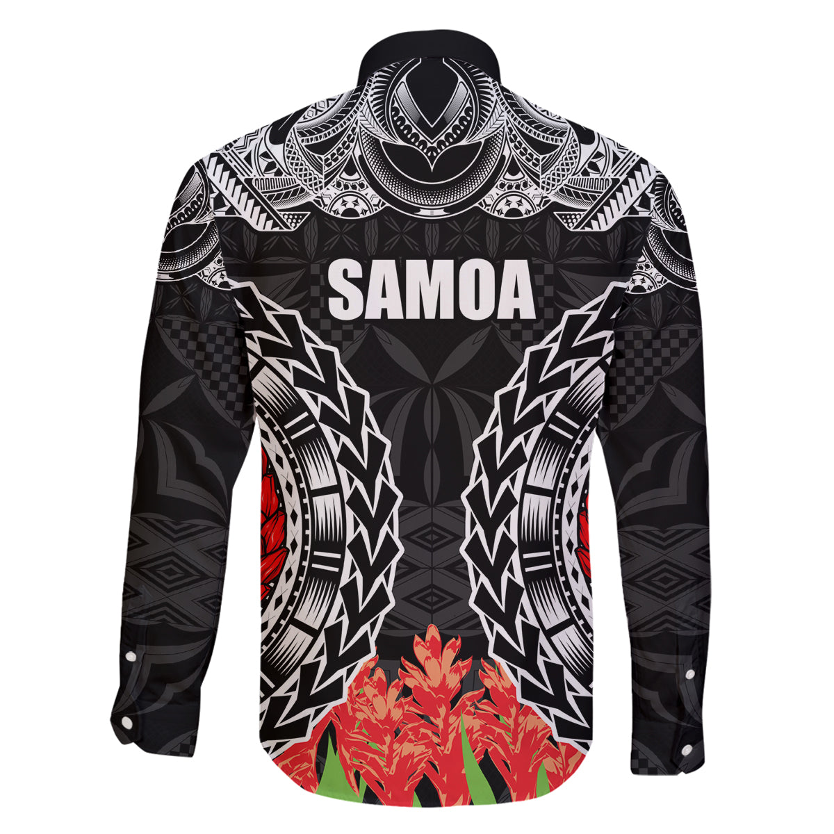 Samoa Siapo Ula Fala Family Matching Puletasi and Hawaiian Shirt With Ginger Plant Black Color LT03 - Polynesian Pride