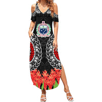 Samoa Siapo Ula Fala Family Matching Summer Maxi Dress and Hawaiian Shirt With Ginger Plant Black Color LT03 Mom's Dress Black - Polynesian Pride