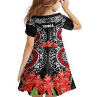 Samoa Siapo Ula Fala Kid Short Sleeve Dress With Ginger Plant Black Color LT03 - Polynesian Pride