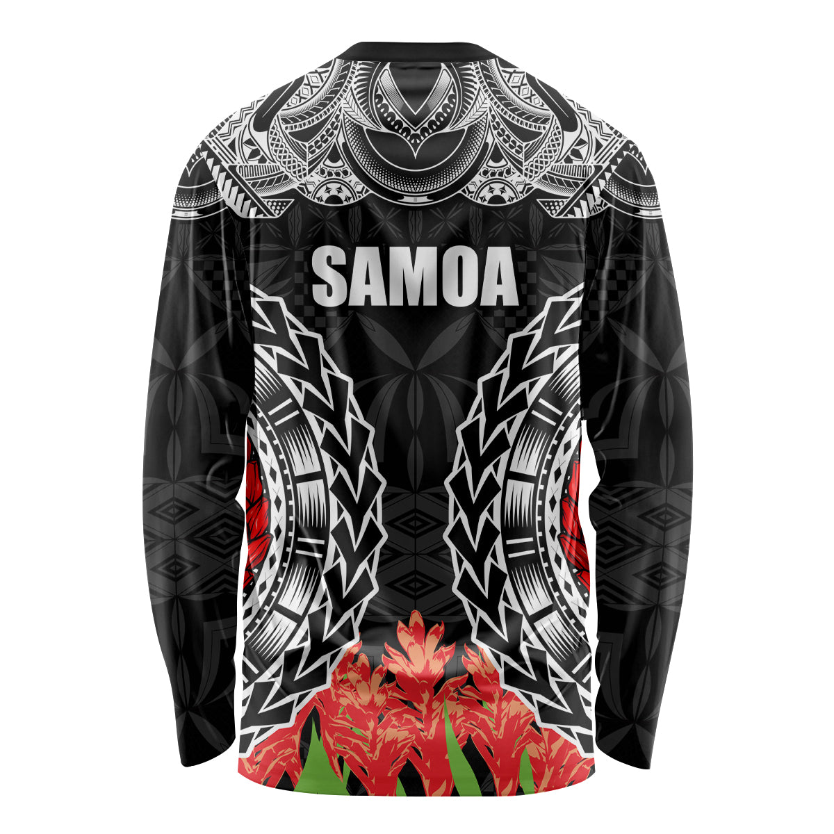 Samoa Siapo Ula Fala Long Sleeve Shirt With Ginger Plant Black Color LT03 - Polynesian Pride