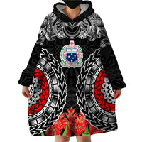 Samoa Siapo Ula Fala Wearable Blanket Hoodie With Ginger Plant Black Color LT03 - Polynesian Pride