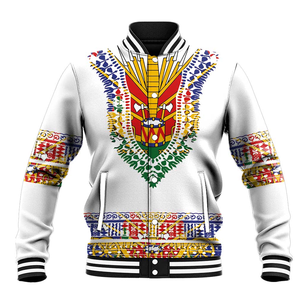 Haiti Flag Traditional Dashiki Baseball Jacket White Color - Polynesian Pride