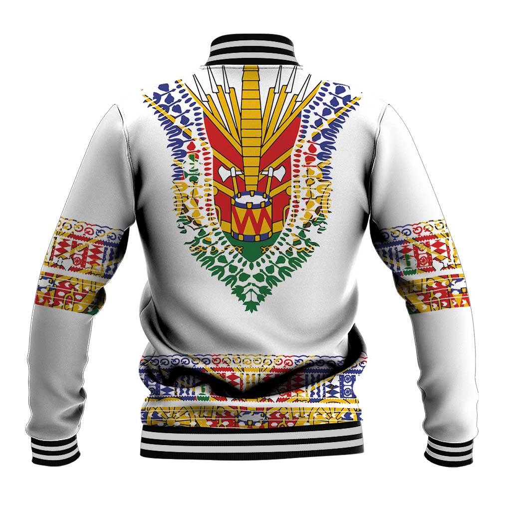 Haiti Flag Traditional Dashiki Baseball Jacket White Color - Polynesian Pride