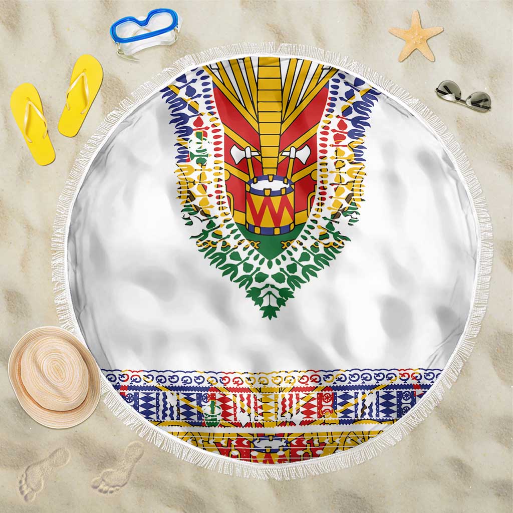 Haiti Flag Traditional Dashiki Beach Blanket White Color - Polynesian Pride