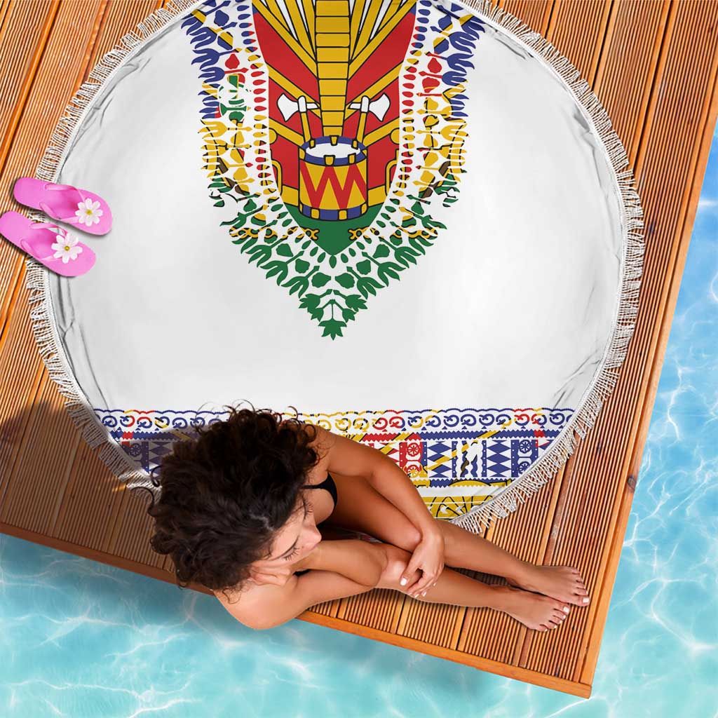 Haiti Flag Traditional Dashiki Beach Blanket White Color - Polynesian Pride