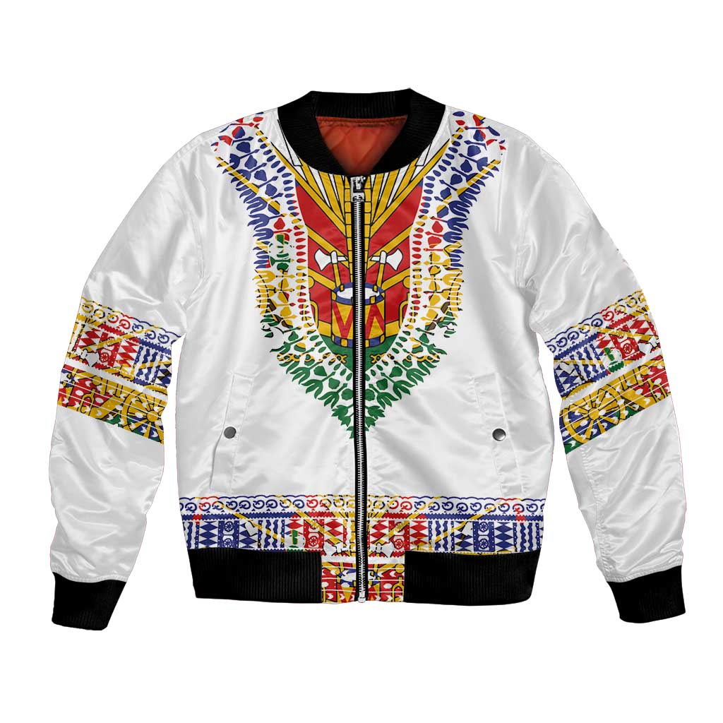 Haiti Flag Traditional Dashiki Bomber Jacket White Color LT03 Unisex White - Polynesian Pride