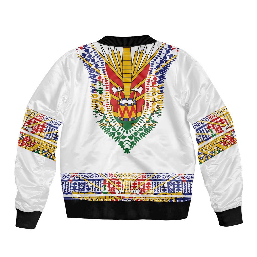 Haiti Flag Traditional Dashiki Bomber Jacket White Color LT03 - Polynesian Pride