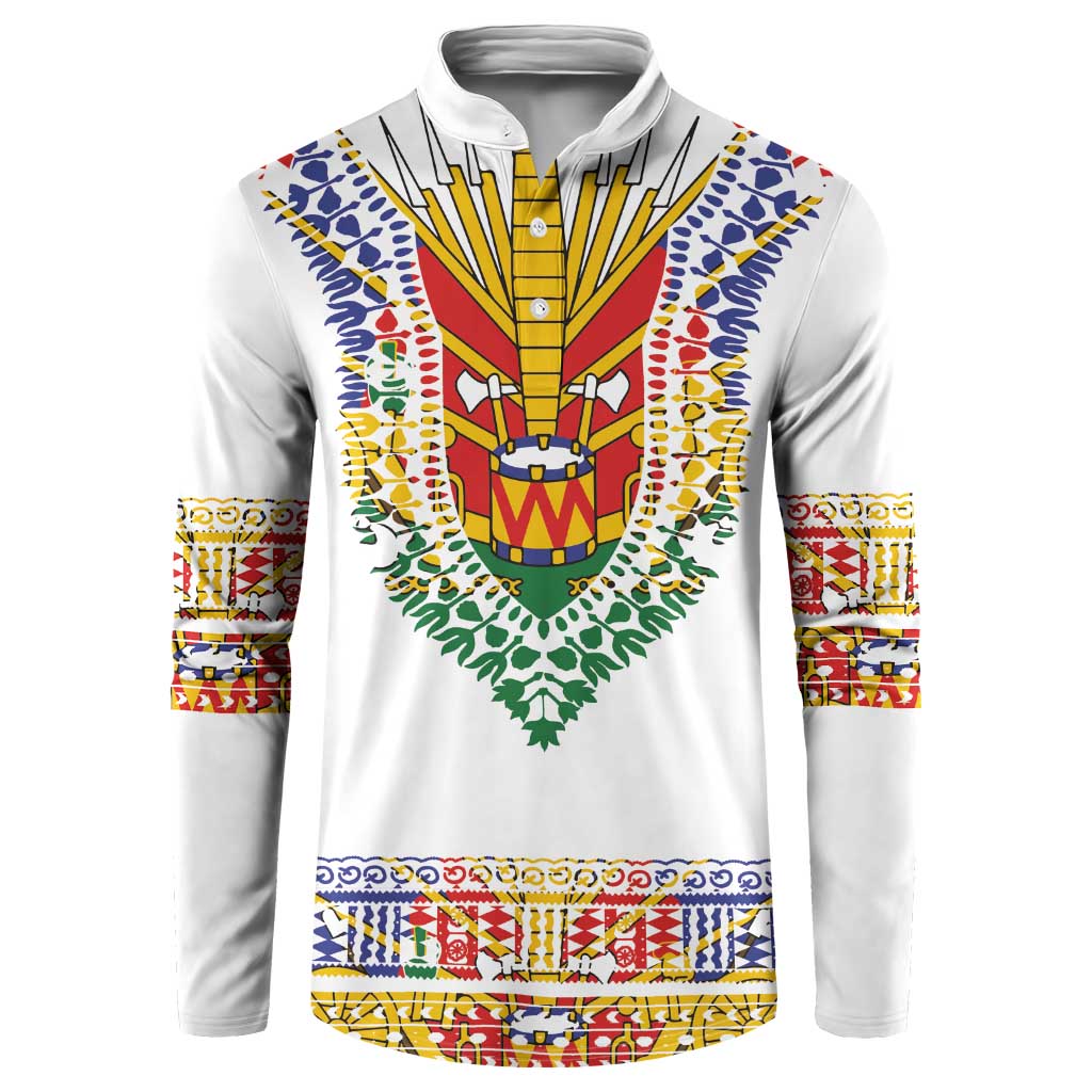 Haiti Flag Traditional Dashiki Button Sweatshirt White Color LT03 White - Polynesian Pride