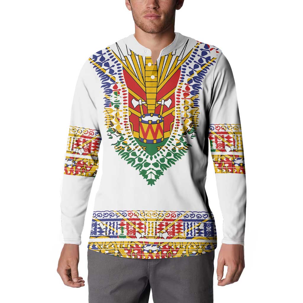 Haiti Flag Traditional Dashiki Button Sweatshirt White Color LT03 - Polynesian Pride