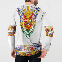 Haiti Flag Traditional Dashiki Button Sweatshirt White Color LT03 - Polynesian Pride