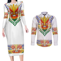Haiti Flag Traditional Dashiki Couples Matching Long Sleeve Bodycon Dress and Long Sleeve Button Shirt White Color LT03 White - Polynesian Pride