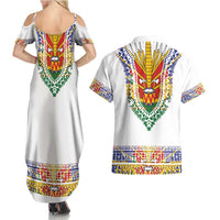 Haiti Flag Traditional Dashiki Couples Matching Summer Maxi Dress and Hawaiian Shirt White Color LT03 - Polynesian Pride